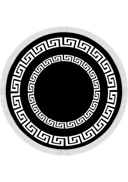 Dijital Salon Halısı Yıldız Deri Kaymaz Taban Saçaklı Yuvarlak Modern Starr Siyah fiyatları