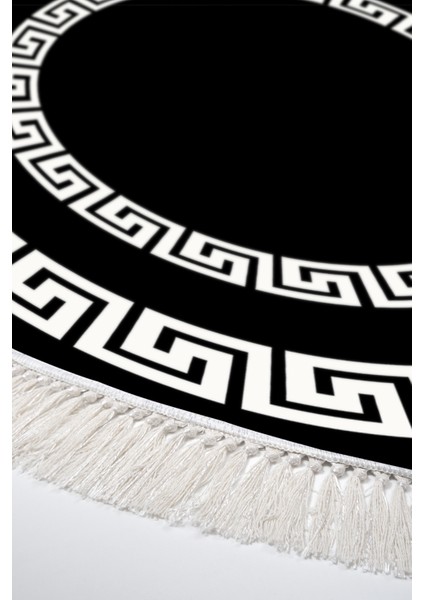 Dijital Salon Halısı Yıldız Deri Kaymaz Taban Saçaklı Yuvarlak Modern Starr Siyah fırsatları