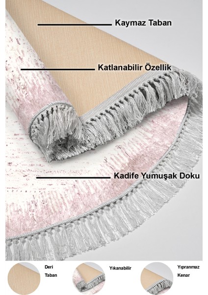Dijital Salon Halısı Yıldız Deri Kaymaz Taban Saçaklı Yuvarlak Modern Evelina Pudra indirimleri