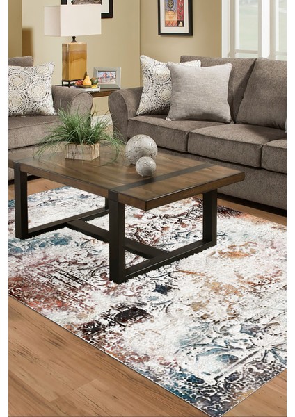 Dijital Salon Halısı Star Pamuk Kaymaz Taban Modern Fern Renkli