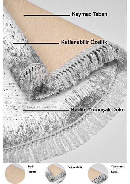 Dijital Salon Halısı Yıldız Deri Kaymaz Taban Saçaklı Yuvarlak Modern Evelina Gri indirimleri