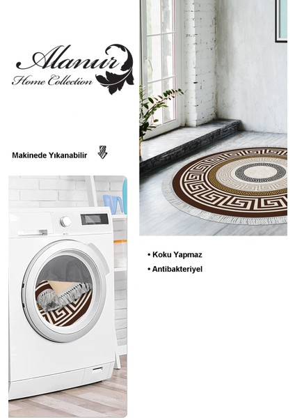 Dijital Salon Halısı Yıldız Deri Kaymaz Taban Saçaklı Yuvarlak Modern Esmee Gold modelleri