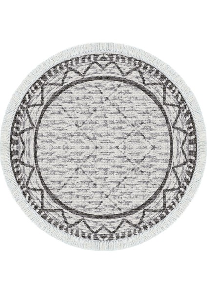 Dijital Salon Halısı Yıldız Deri Kaymaz Taban Saçaklı Yuvarlak Iskandinav Farah Gri fiyatları