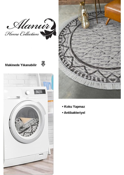 Dijital Salon Halısı Yıldız Deri Kaymaz Taban Saçaklı Yuvarlak Iskandinav Farah Gri modelleri