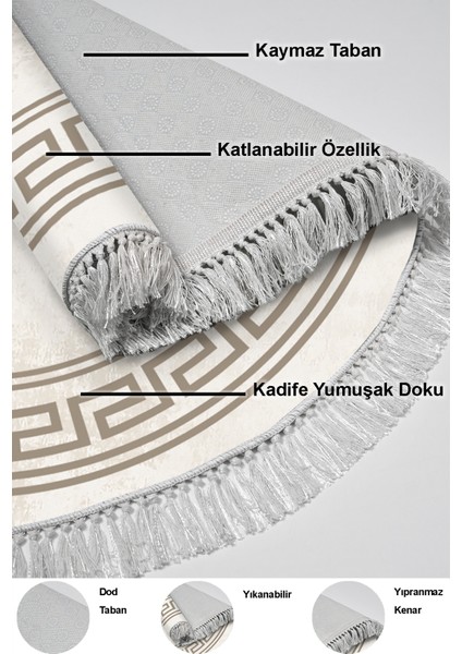 Dijital Salon Halısı Trend Keçe Kaymaz Taban Saçaklı Yuvarlak Modern Cassietta Krem indirimleri