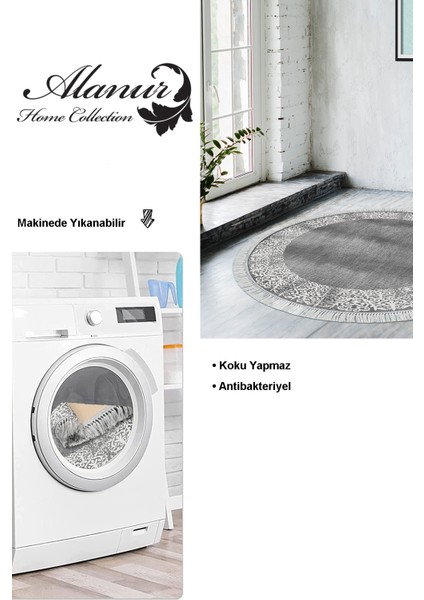 Dijital Salon Halısı Yıldız Deri Kaymaz Taban Saçaklı Yuvarlak Modern Sequoia Gri modelleri