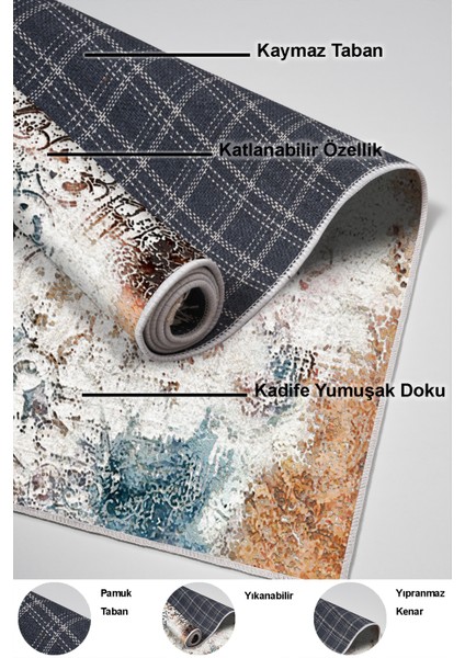 Dijital Salon Halısı Star Pamuk Kaymaz Taban Modern Fern Renkli indirimleri