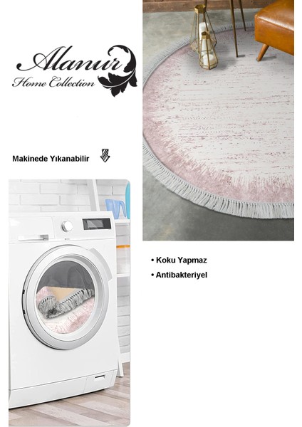 Dijital Salon Halısı Yıldız Deri Kaymaz Taban Saçaklı Yuvarlak Modern Evelina Pudra modelleri
