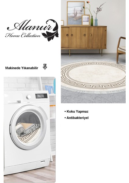 Dijital Salon Halısı Yıldız Deri Kaymaz Taban Saçaklı Yuvarlak Modern Cassietta Krem modelleri