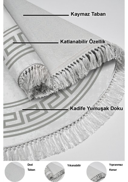 Dijital Salon Halısı Trend Keçe Kaymaz Taban Saçaklı Yuvarlak Modern Cassietta Gri indirimleri