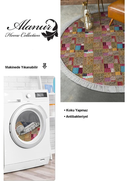 Dijital Salon Halısı Star Pamuk Kaymaz Taban Saçaklı Yuvarlak Modern Phebe Renkli