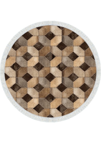 Dijital Salon Halısı Yıldız Deri Kaymaz Taban Saçaklı Yuvarlak Modern Tanya Kahve fiyatları