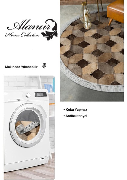 Dijital Salon Halısı Yıldız Deri Kaymaz Taban Saçaklı Yuvarlak Modern Tanya Kahve modelleri