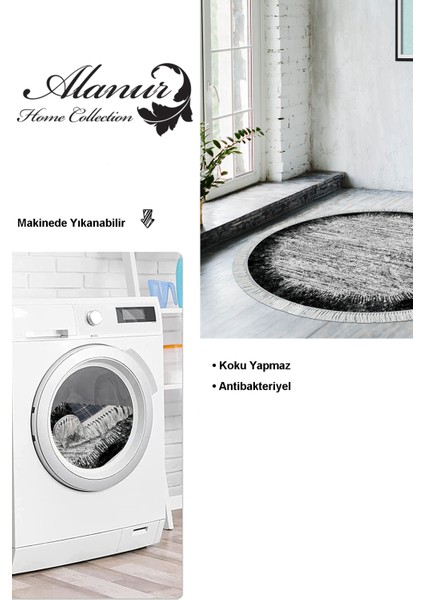 Dijital Salon Halısı Star Pamuk Kaymaz Taban Saçaklı Yuvarlak Modern Evelina Siyah modelleri