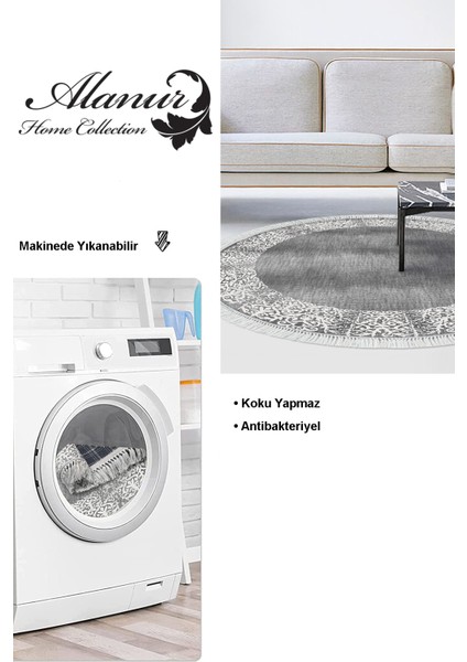 Dijital Salon Halısı Star Pamuk Kaymaz Taban Saçaklı Yuvarlak Modern Sequoia Gri modelleri