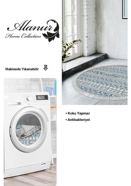 Dijital Salon Halısı Trend Keçe Kaymaz Taban Saçaklı Yuvarlak Iskandinav Adelia Lacivert modelleri