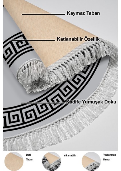 Dijital Salon Halısı Yıldız Deri Kaymaz Taban Saçaklı Yuvarlak Modern Kathryn Gri indirimleri