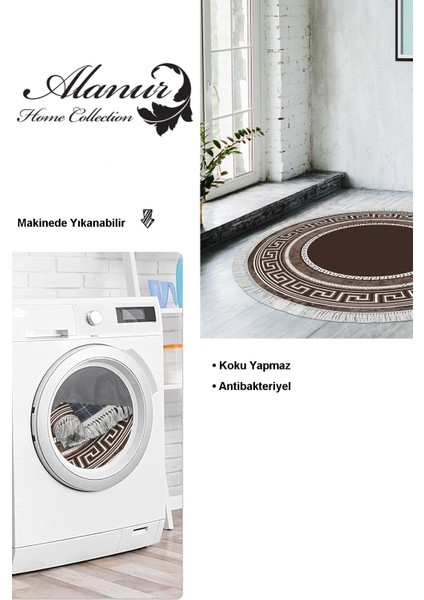 Dijital Salon Halısı Star Pamuk Kaymaz Taban Saçaklı Yuvarlak Modern Carmel Kahve modelleri