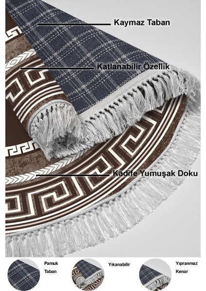 Dijital Salon Halısı Star Pamuk Kaymaz Taban Saçaklı Yuvarlak Modern Carmel Kahve indirimleri