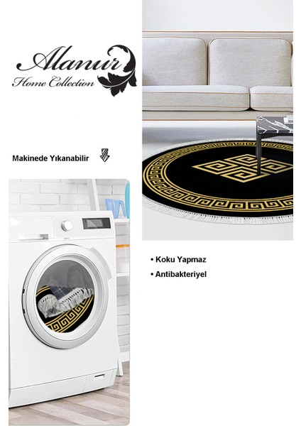 Dijital Salon Halısı Star Pamuk Kaymaz Taban Saçaklı Yuvarlak Modern Kathryn Gold modelleri