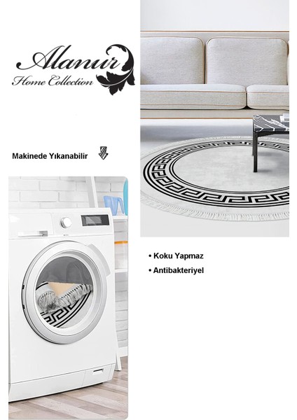 Dijital Salon Halısı Yıldız Deri Kaymaz Taban Saçaklı Yuvarlak Modern Cassietta Antrasit modelleri