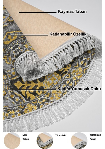 Dijital Salon Halısı Yıldız Deri Kaymaz Taban Saçaklı Yuvarlak Modern Osana Sarı