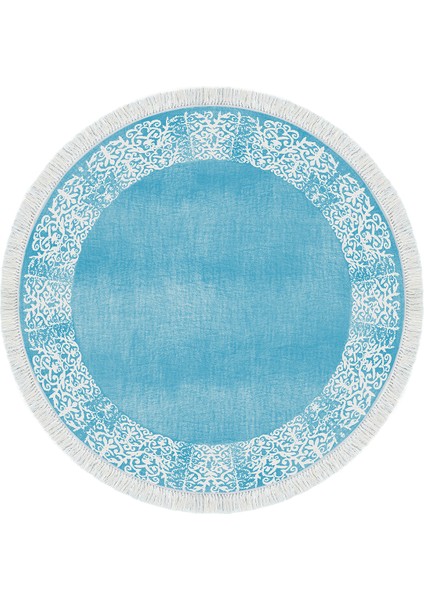 Dijital Salon Halısı Star Pamuk Kaymaz Taban Saçaklı Yuvarlak Modern Sequoia Mavi fiyatları