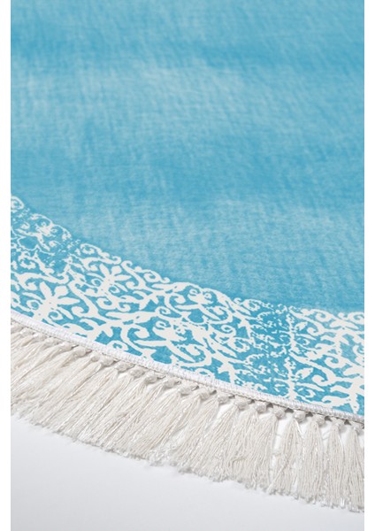 Dijital Salon Halısı Star Pamuk Kaymaz Taban Saçaklı Yuvarlak Modern Sequoia Mavi fırsatları