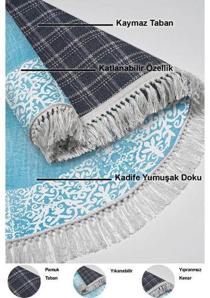 Dijital Salon Halısı Star Pamuk Kaymaz Taban Saçaklı Yuvarlak Modern Sequoia Mavi indirimleri