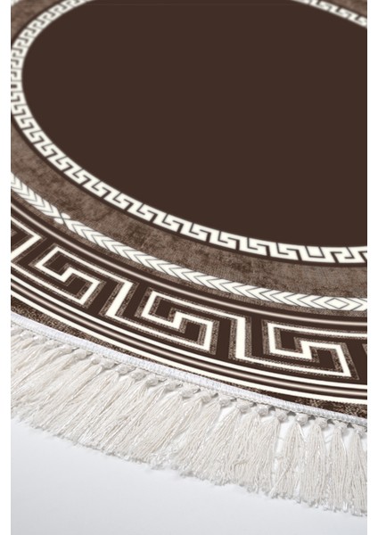 Dijital Salon Halısı Star Pamuk Kaymaz Taban Saçaklı Yuvarlak Modern Carmel Kahve fırsatları