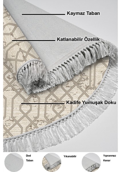 Dijital Salon Halısı Trend Keçe Kaymaz Taban Saçaklı Yuvarlak Modern Eliana Vizon indirimleri
