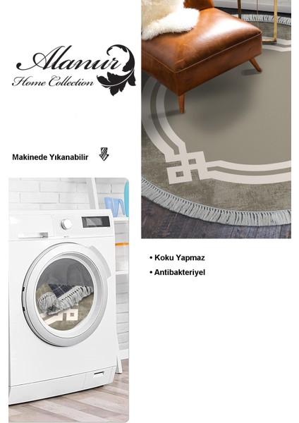 Dijital Salon Halısı Star Pamuk Kaymaz Taban Saçaklı Yuvarlak Modern Landon Camel modelleri
