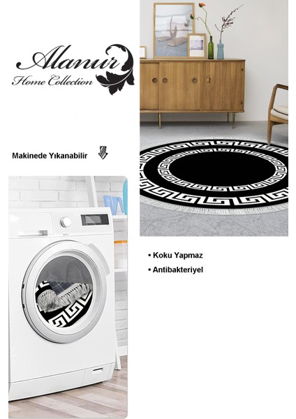 Dijital Salon Halısı Star Pamuk Kaymaz Taban Saçaklı Yuvarlak Modern Starr Siyah modelleri