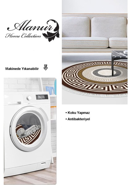 Dijital Salon Halısı Star Pamuk Kaymaz Taban Saçaklı Yuvarlak Modern Esmee Gold modelleri