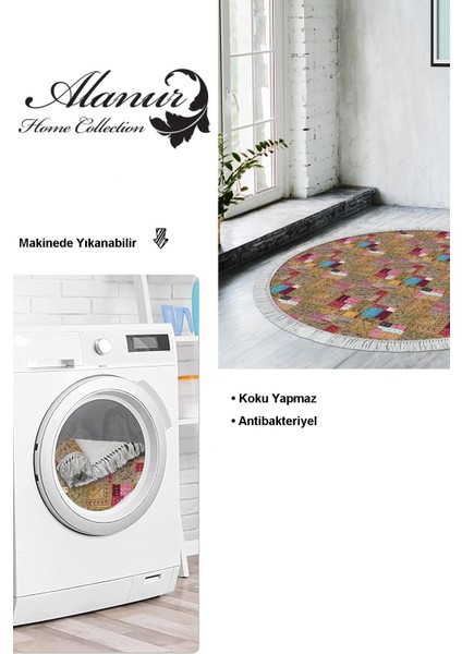 Dijital Salon Halısı Trend Keçe Kaymaz Taban Saçaklı Yuvarlak Modern Phebe Renkli modelleri