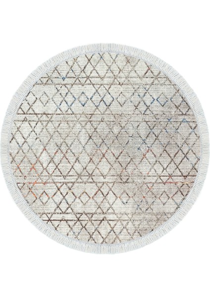 Dijital Salon Halısı Star Pamuk Kaymaz Taban Saçaklı Yuvarlak Iskandinav Nydia Bej fiyatları