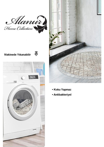 Dijital Salon Halısı Star Pamuk Kaymaz Taban Saçaklı Yuvarlak Iskandinav Nydia Bej modelleri