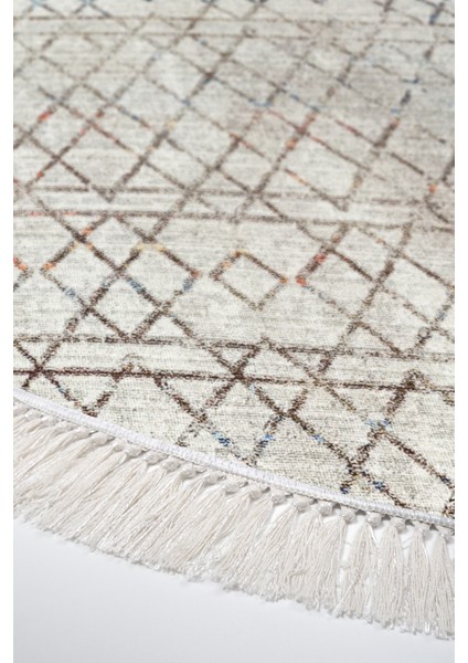 Dijital Salon Halısı Star Pamuk Kaymaz Taban Saçaklı Yuvarlak Iskandinav Nydia Bej fırsatları