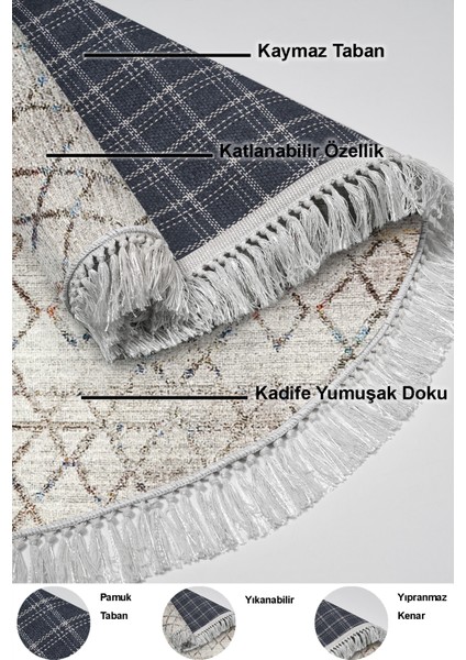 Dijital Salon Halısı Star Pamuk Kaymaz Taban Saçaklı Yuvarlak Iskandinav Nydia Bej indirimleri