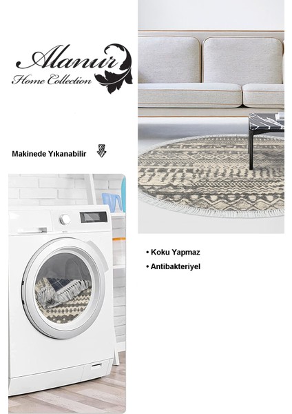 Dijital Salon Halısı Star Pamuk Kaymaz Taban Saçaklı Yuvarlak Iskandinav Ysabel Gri modelleri