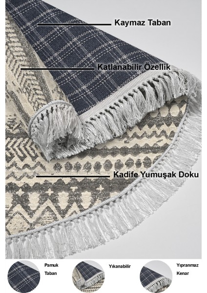 Dijital Salon Halısı Star Pamuk Kaymaz Taban Saçaklı Yuvarlak Iskandinav Ysabel Gri indirimleri