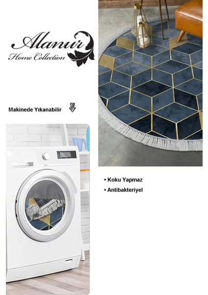 Dijital Salon Halısı Star Pamuk Kaymaz Taban Saçaklı Yuvarlak Iskandinav Stephania Mavi modelleri