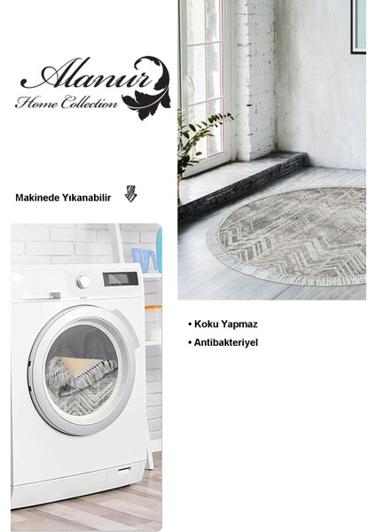 Dijital Salon Halısı Yıldız Deri Kaymaz Taban Saçaklı Yuvarlak Iskandinav Mel Gri modelleri