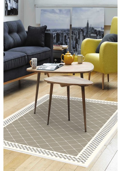 Dijital Salon Halısı Star Pamuk Kaymaz Taban Modern Krystalyn Bej