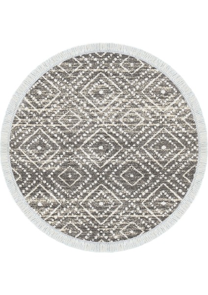 Dijital Salon Halısı Trend Keçe Kaymaz Taban Saçaklı Yuvarlak Iskandinav Liz Gri fiyatları