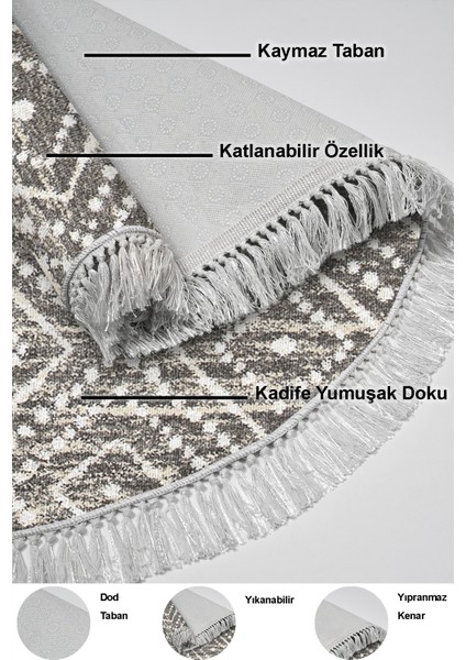 Dijital Salon Halısı Trend Keçe Kaymaz Taban Saçaklı Yuvarlak Iskandinav Liz Gri indirimleri