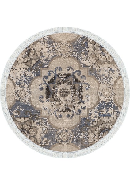 Dijital Salon Halısı Trend Keçe Kaymaz Taban Saçaklı Yuvarlak Modern Brenna Krem fiyatları