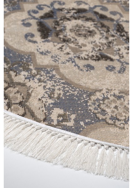 Dijital Salon Halısı Trend Keçe Kaymaz Taban Saçaklı Yuvarlak Modern Brenna Krem fırsatları