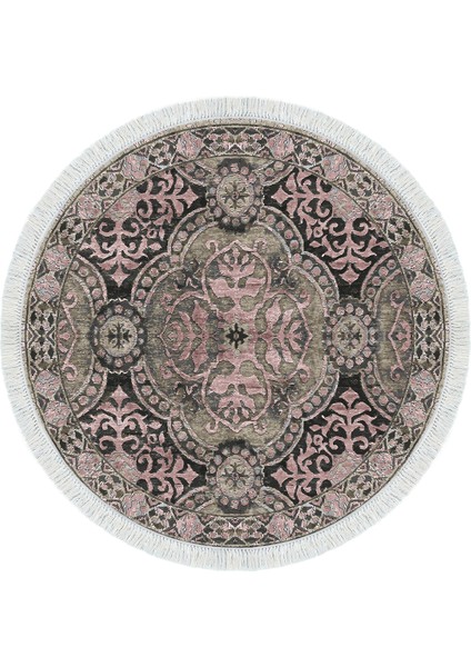 Dijital Salon Halısı Trend Keçe Kaymaz Taban Saçaklı Yuvarlak Modern Osana Pudra fiyatları