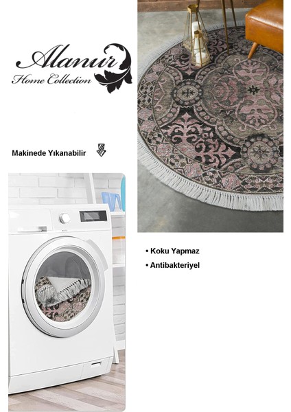 Dijital Salon Halısı Trend Keçe Kaymaz Taban Saçaklı Yuvarlak Modern Osana Pudra modelleri